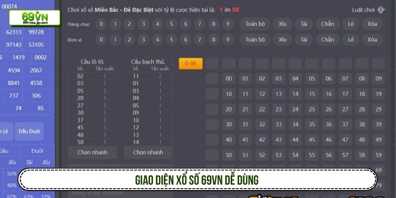 Giao diện xổ số 69VN dễ dùng 