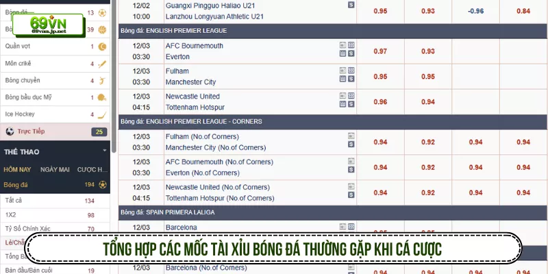 Tổng hợp các mốc tài xỉu bóng đá thường gặp khi cá cược